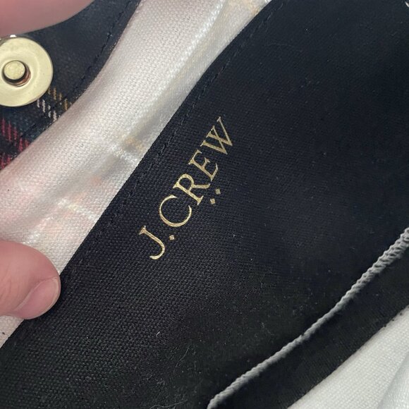 J.Crew Factory Black Tartan Plaid Preppy Holiday Mini Structured Canvas Tote Bag - Picture 10 of 12